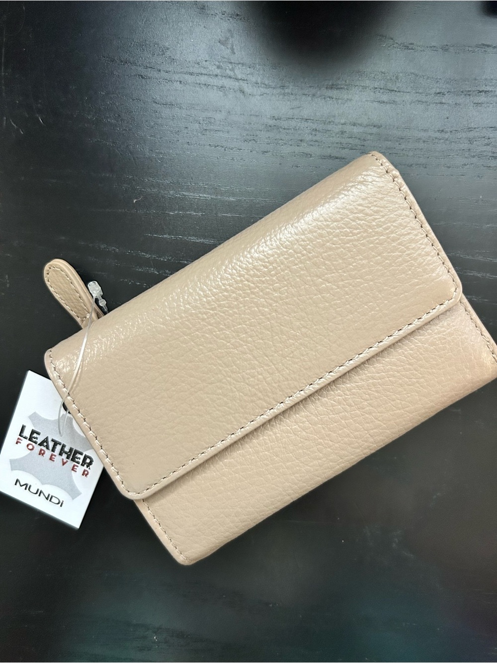 mundi Beige Pebbled Leather Compact Wallet